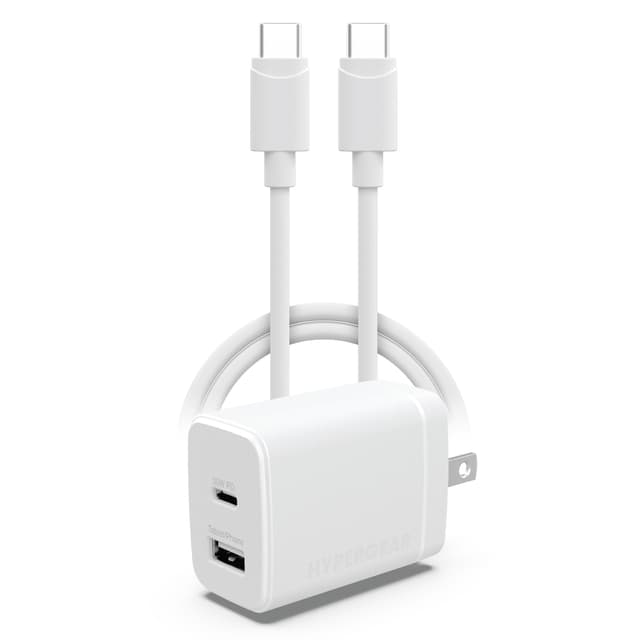 HyperGear 30W Fast Dual Wall Charger & 4ft USB C to USB C Cable (White)