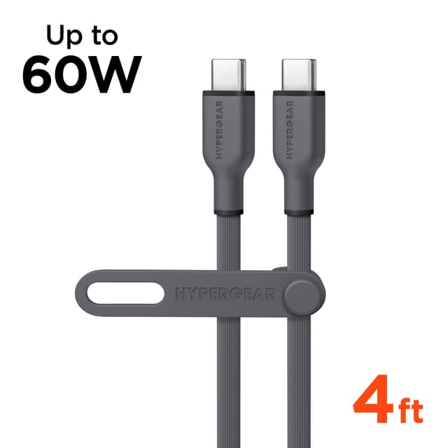 HyperGear 4ft Flexi Pro Fast Charge USB C to USB C Cable (Gray)