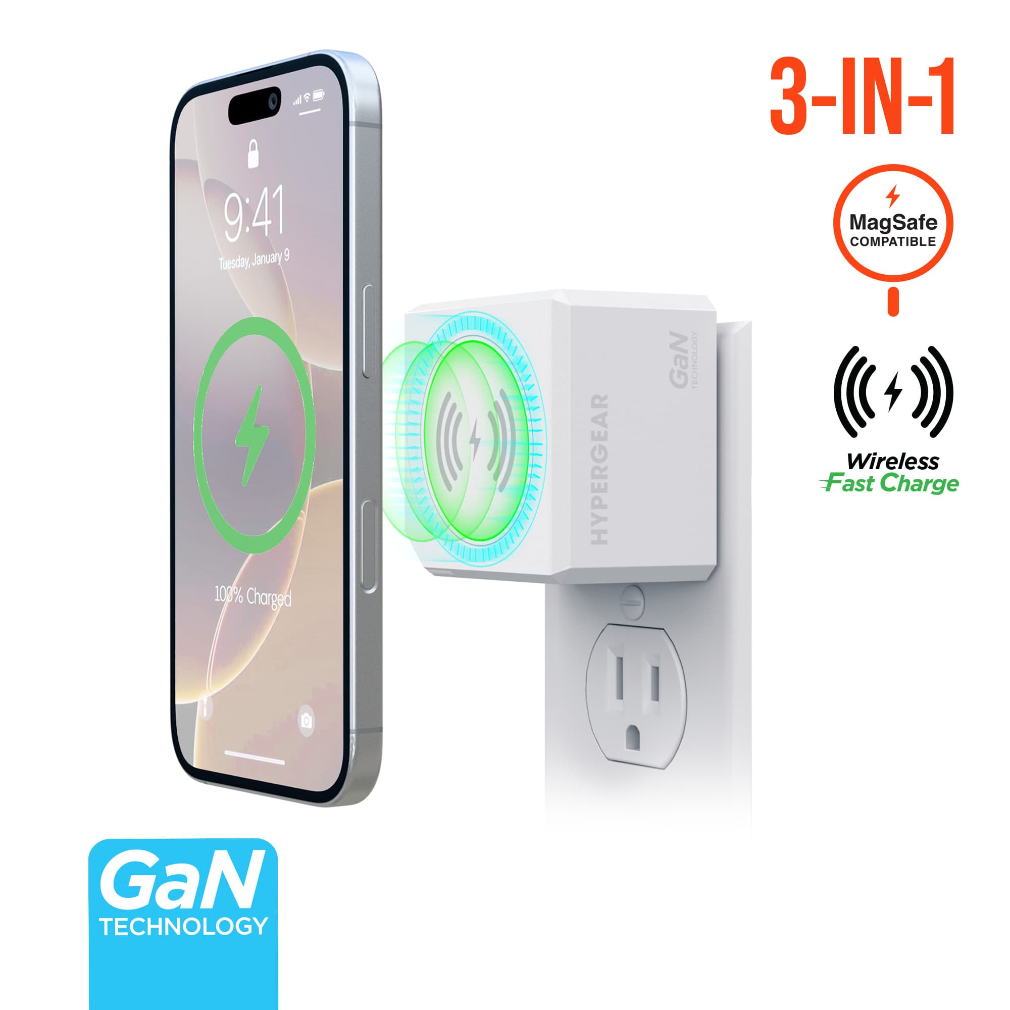 HyperGear MaxCharge 3in1 15W Magnetic Wireless Fast Charger with Dual USB C Ports (White)