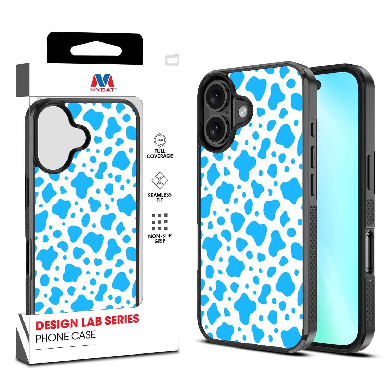 MYBAT Design Lab Case for Apple iPhone 16 (Blue Cow Print)