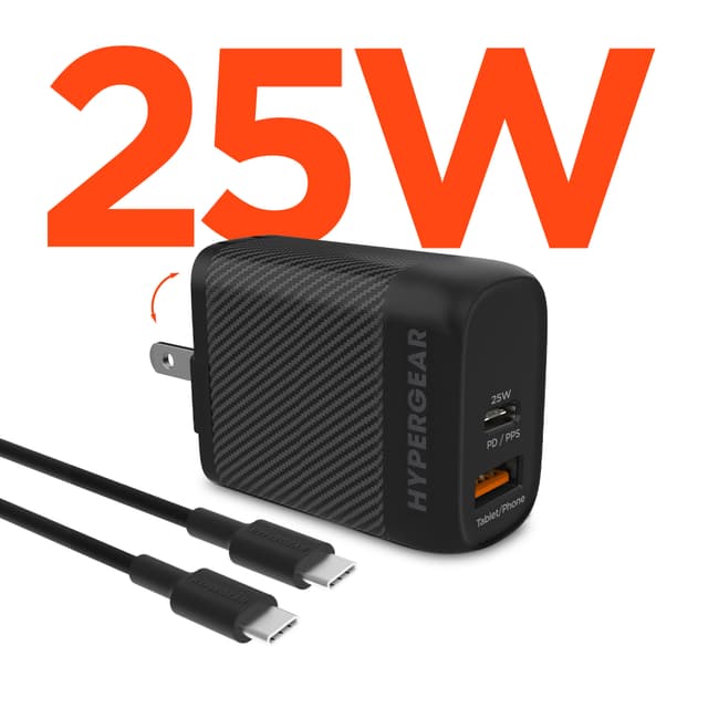 HyperGear 25W Dual Wall Charger & 6ft USB C Cable (Black)