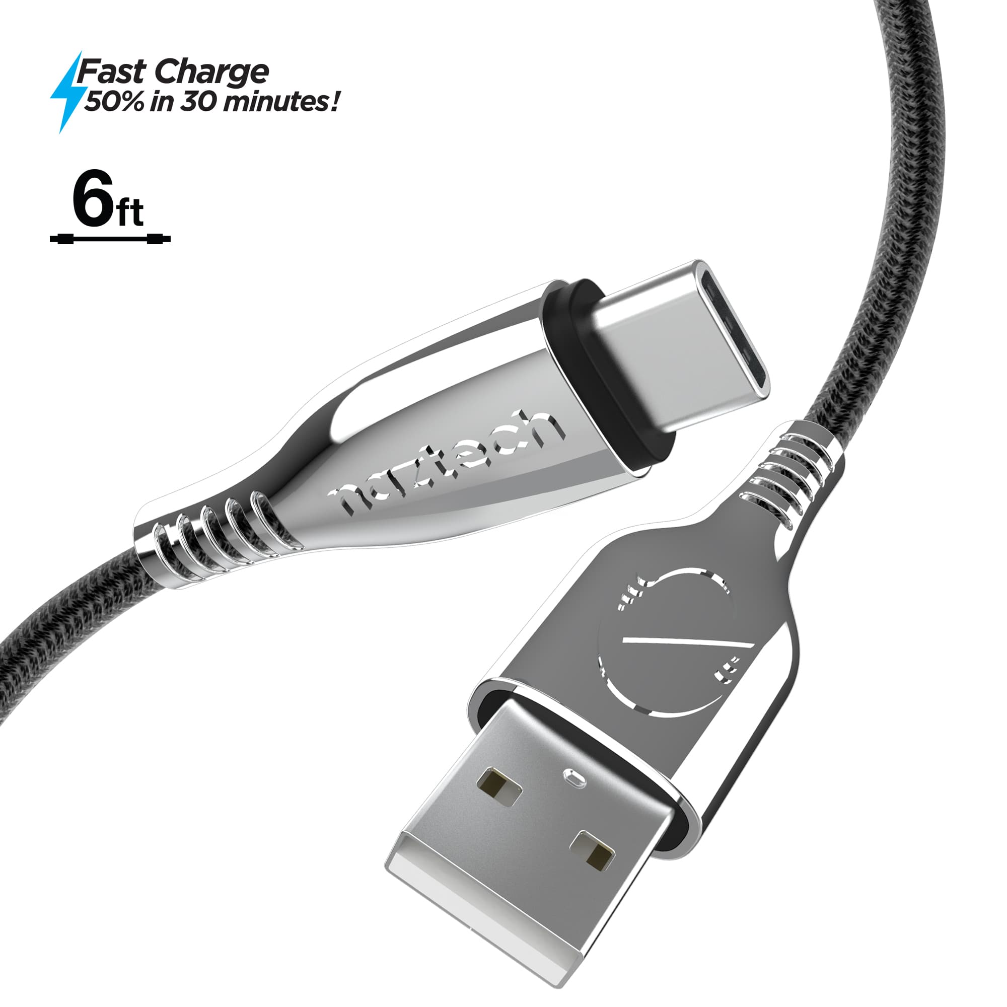 Naztech 6ft Braided Titanium USB C Cable (Black)