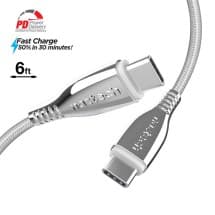 Naztech 6ft Braided Titanium USB C to USB C Cable (White)