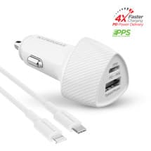 Naztech 25W PD USB C Car Charger & 4ft Round Lightning to USB C Cable (White)