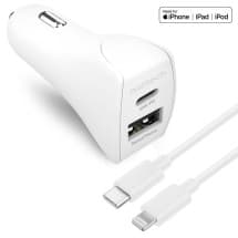 Naztech 20W PD Fast Dual Port Type Car Charger & 4ft USB C to Lightning Cable (White)