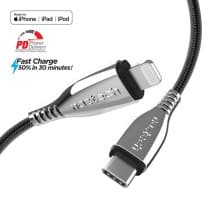 Naztech 6ft Titanium Braided MFi Lightning to USB C Cable (Black)