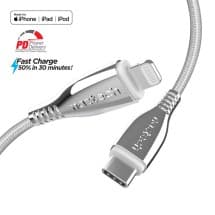 Naztech 6ft Braided Fast Charge MFi USB C to Lightning Cable (White)