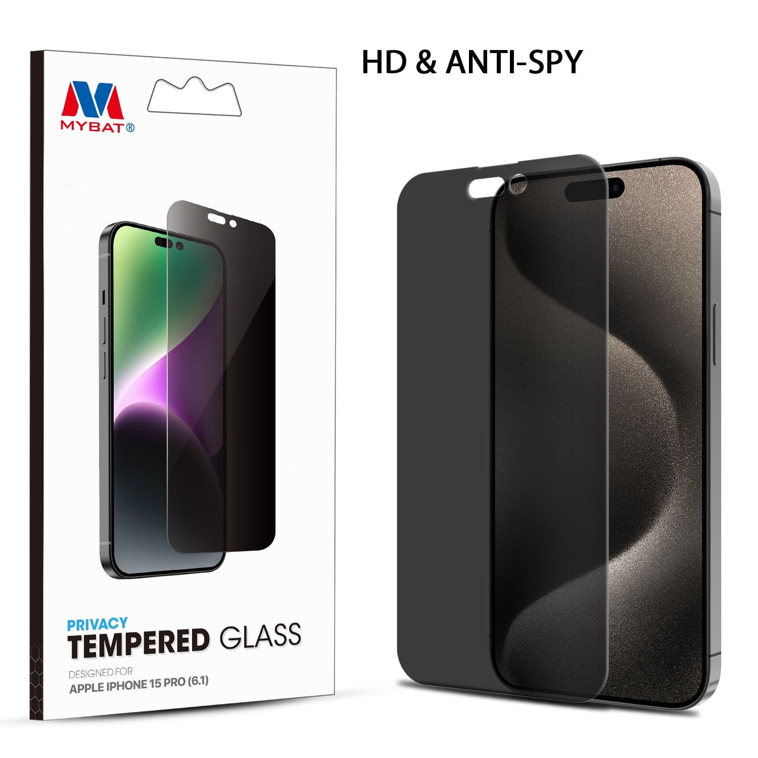 MYBAT Tempered Glass Screen Protector for Apple iPhone 15 Pro (Privacy)