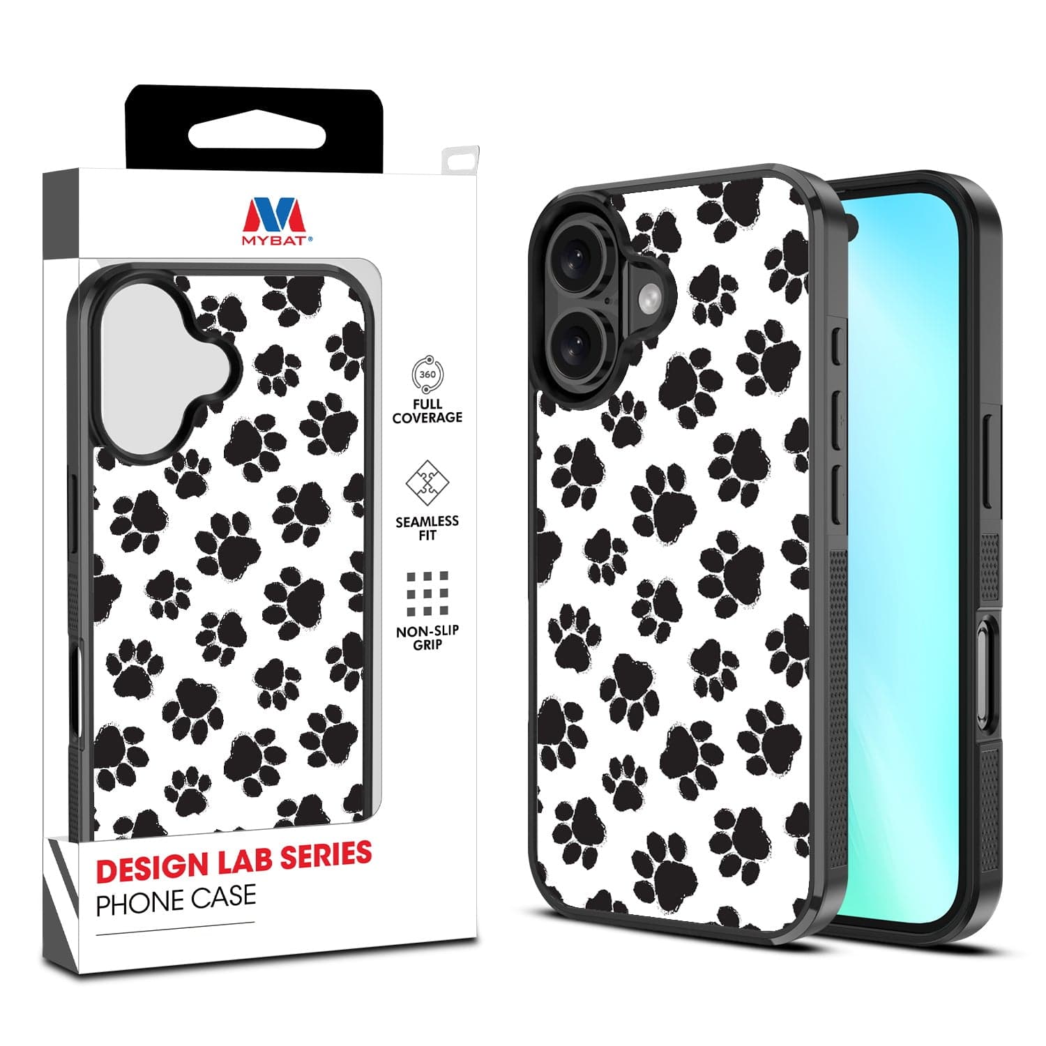 MYBAT Design Lab Case for Apple iPhone 16 (Black Paw Prints)