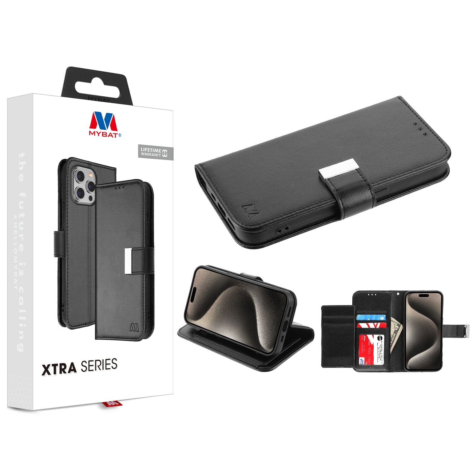 MYBAT Xtra Wallet Case for Apple iPhone 15 Pro Max (Black)